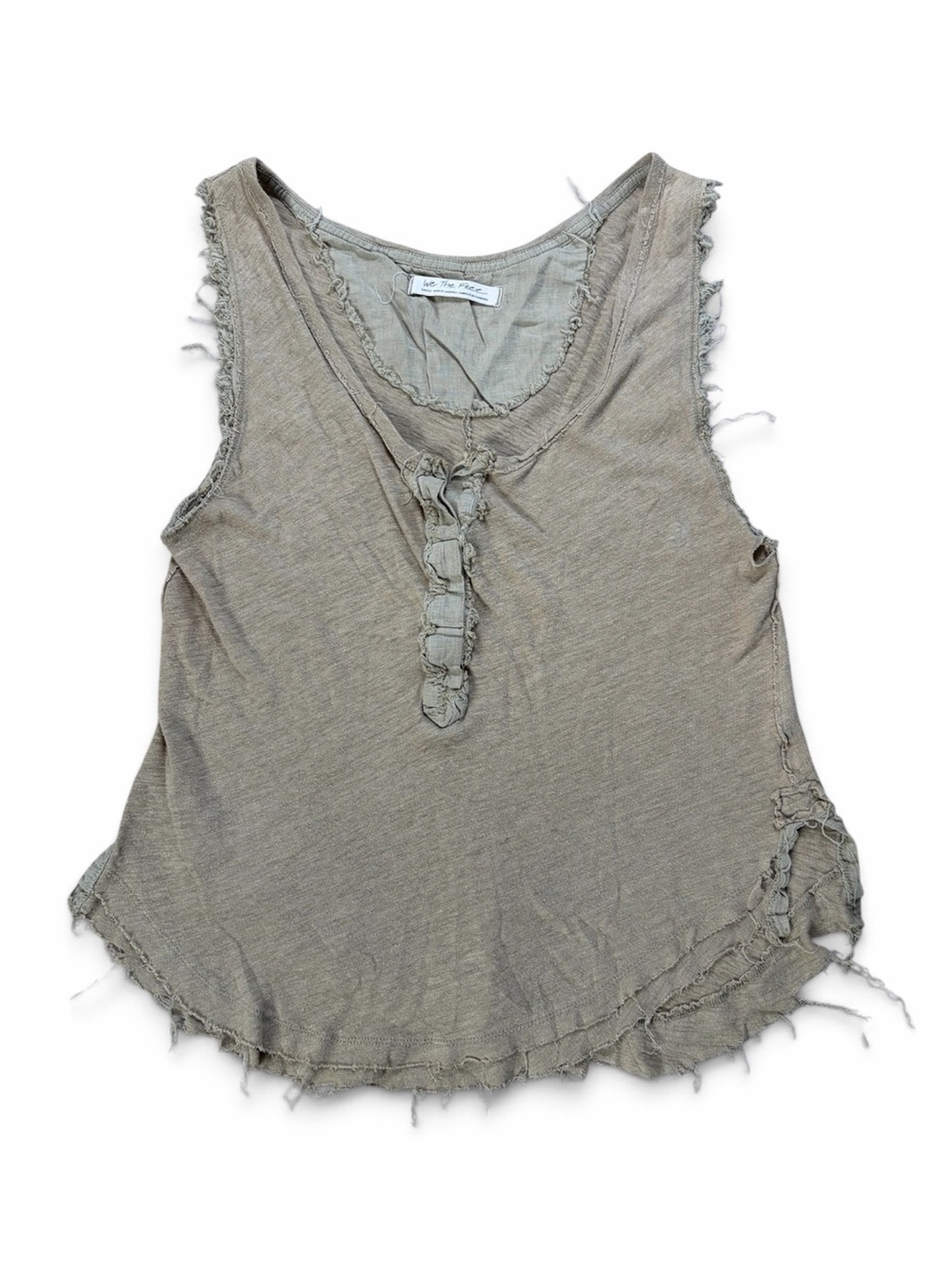 Free People We The Free Olive Henley Tank Small Frayed Raw Edge Slub Knit